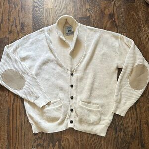 Vintage 90s American AirPower Heritage Group cotton cardigan suede elbow L
